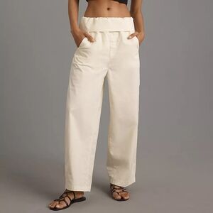 Anthropologie Pilcro Foldover Bowed Belted Wide-Leg Pants Off White XL Relaxed